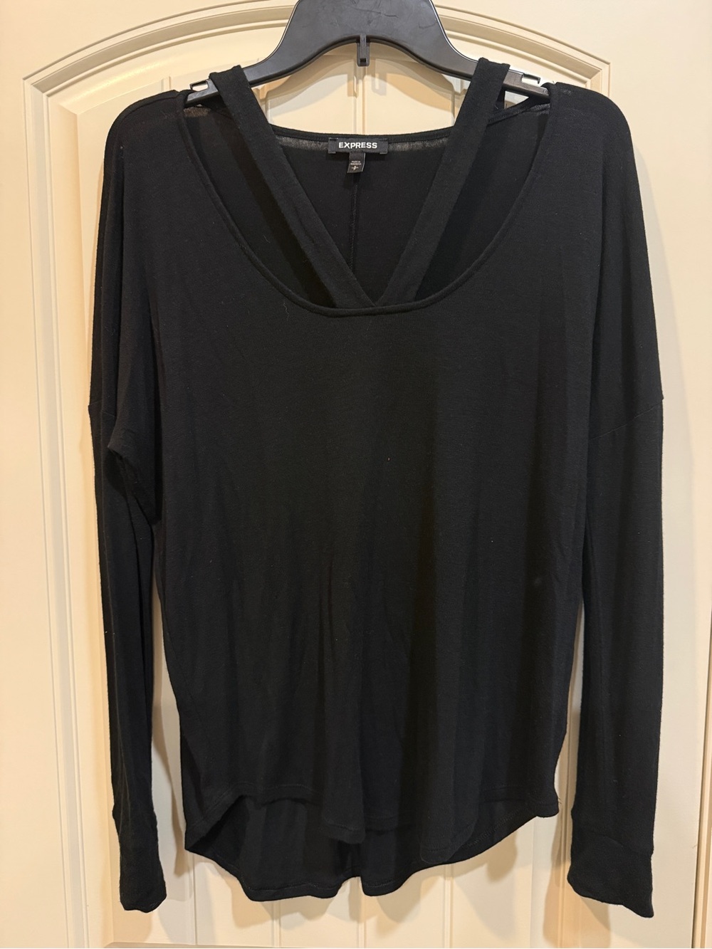 Express Black Long-Sleeve V-Back Strap Top